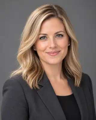 AI-generated sample headshot in the Studio Grey style