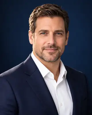 AI-generated sample headshot in the Executive Navy style